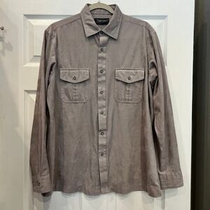 Damon Button Down Shirt Faux Suede Taupe Workwear Minimalist L 90's Made in USA